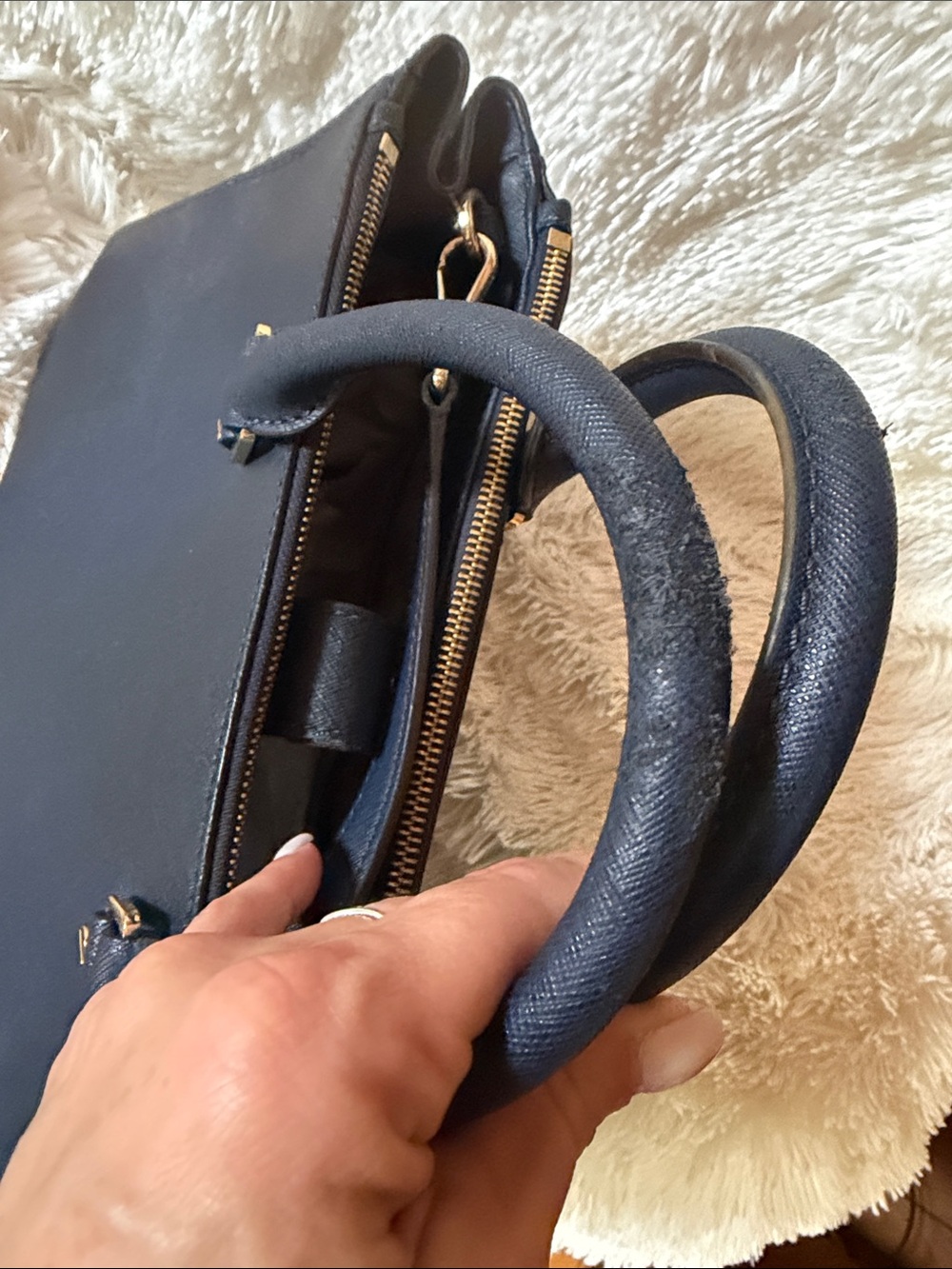 Michael Kors Navy Saffiano Leather Satchel with Gold Hardware - Picture 7 of 17